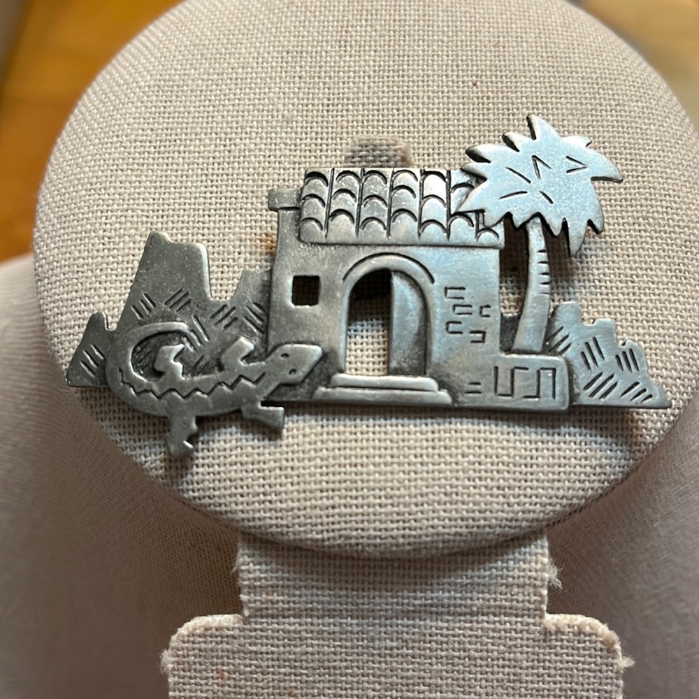 Vintage JJ Jonette Pewter Southwestern Brooch